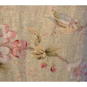 VTG Country Curtains Brand USA Linen Blend Roses & Birds Pair Curtain Panel 84"